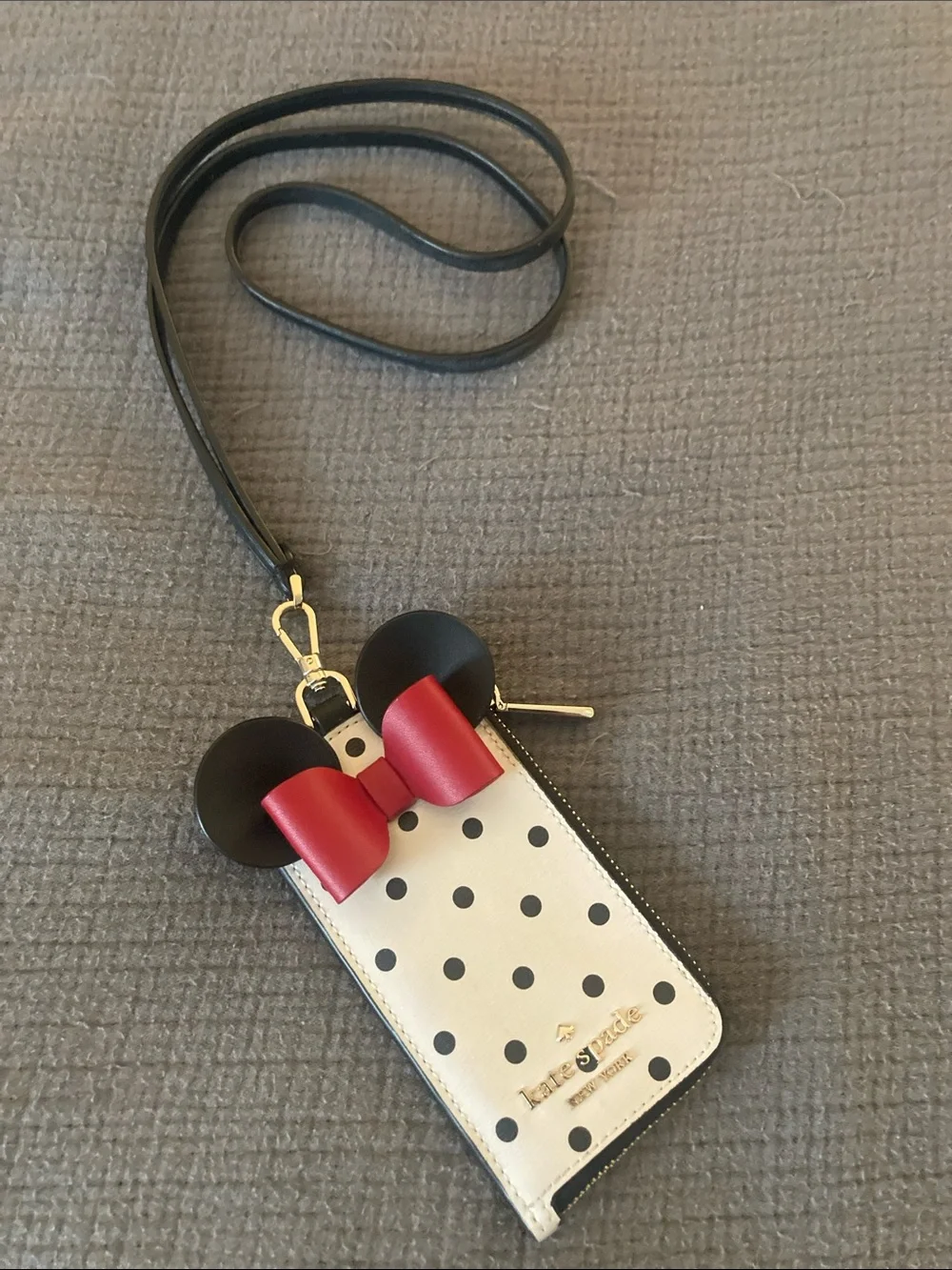 kate spade Black, White & Red Polka Dot Minnie Ear Card Holder Crossbody